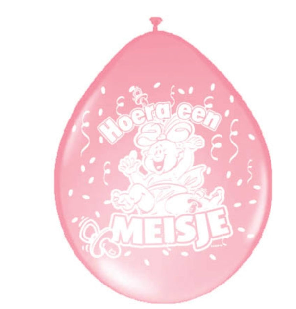 Geboorteballonnen Hoera een Meisje 30cm - 8 stuks