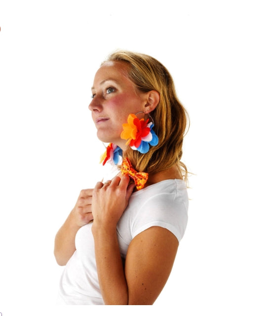 Oorbellen Bloem Oranje-Rood-Wit-Blauw