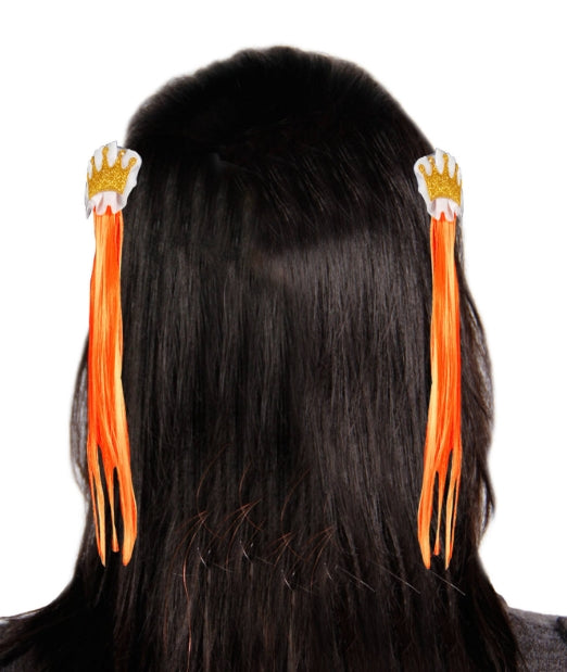 Haarclip set oranje met kroon