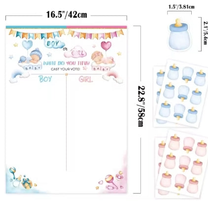 Gender Reveal-spel voor babyshower met poster 36-delige stemstickers voor meisjes of jongens