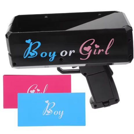 Gender Reveal Geld Shooter | Boy or Girl Confetti Gun – Blauw of Roze Biljetten