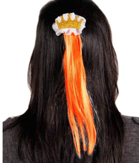 Haarclip set oranje met kroon