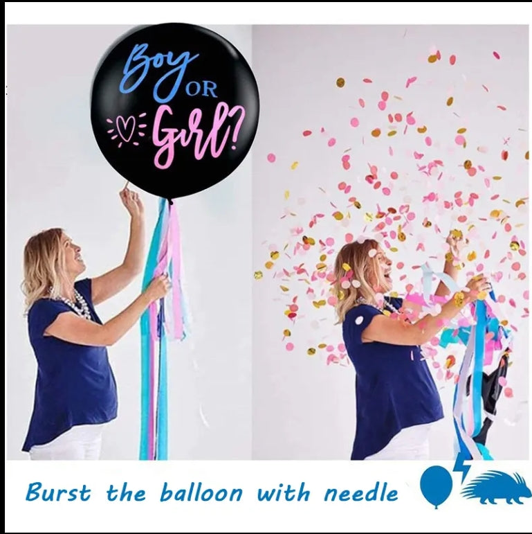 36 Inch Geslacht Onthullen Baby Shower Confetti Ballonnen Zwarte Jongen Of Meisje Ballon Met (Blauw)Confetti
